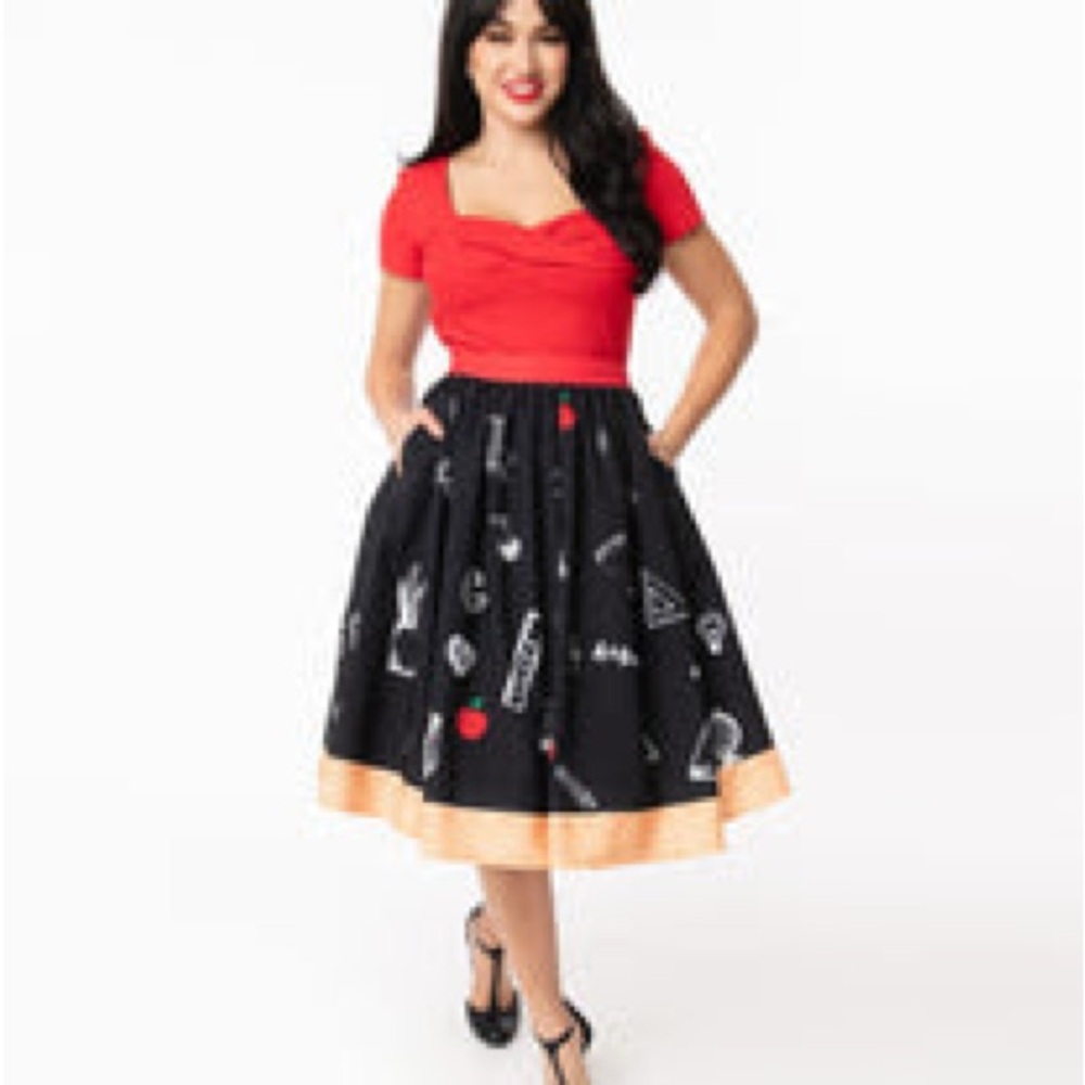 Unique Vintage 1950’s Chalkboard Print Swing Skirt